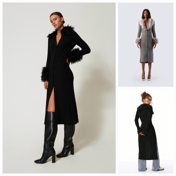 Y2k Charlotte Russe Penny Lane Faux Fur Trim Maxi Cardigan - Black (XS/S) - Picture 3 of 10